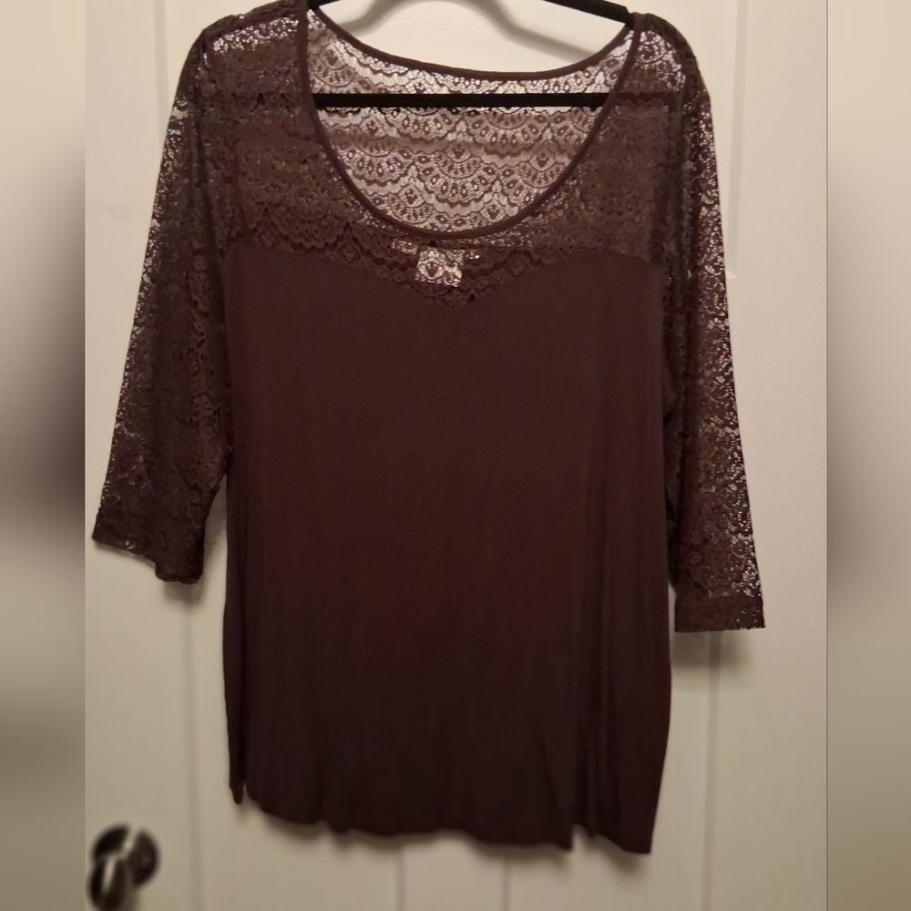 1X Junarose Plum Purple Lace Upper 3/4 Sleeve Top
